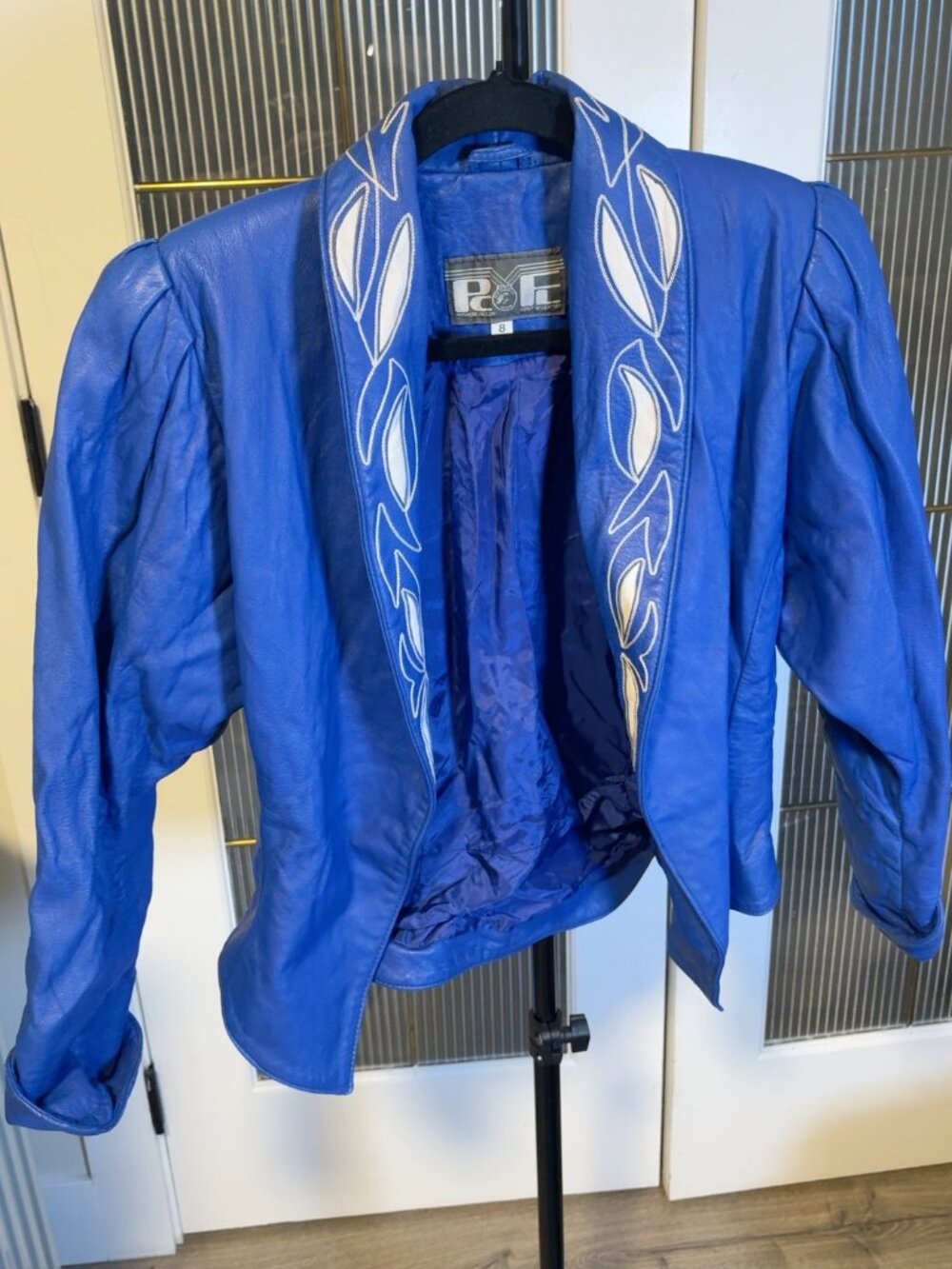 Vintage RC Rodeo Collection Blue Leather Jacket Size 8 Made in Canada 80s Style